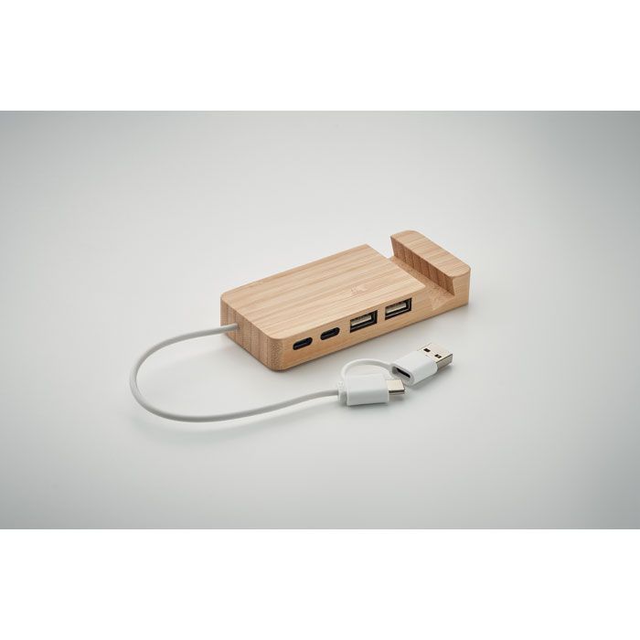 Hub USB 4 porte C/A in bamboo Hubstand