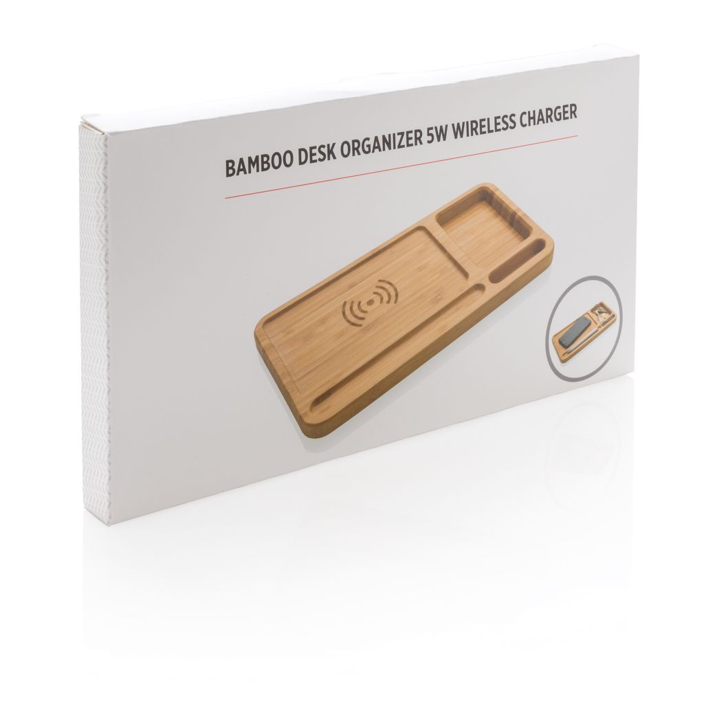 Organizer da scrivania in bambù con caricatore wireless 5W