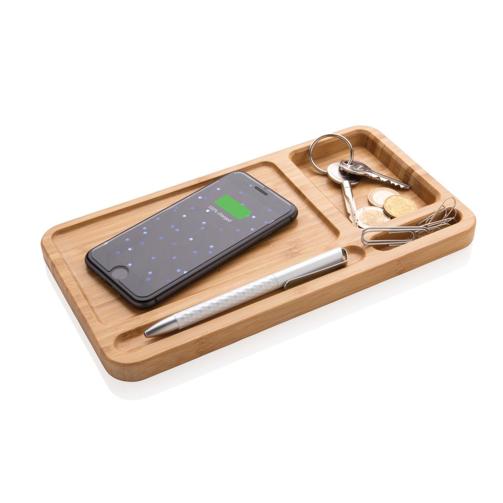 Organizer da scrivania in bambù con caricatore wireless 5W