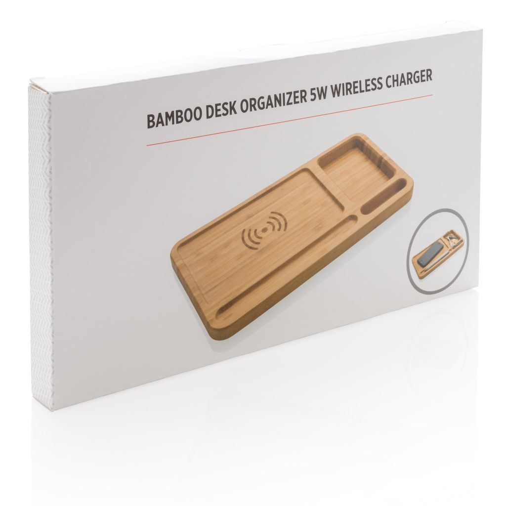 Organizer da scrivania in bambù con caricatore wireless 5W