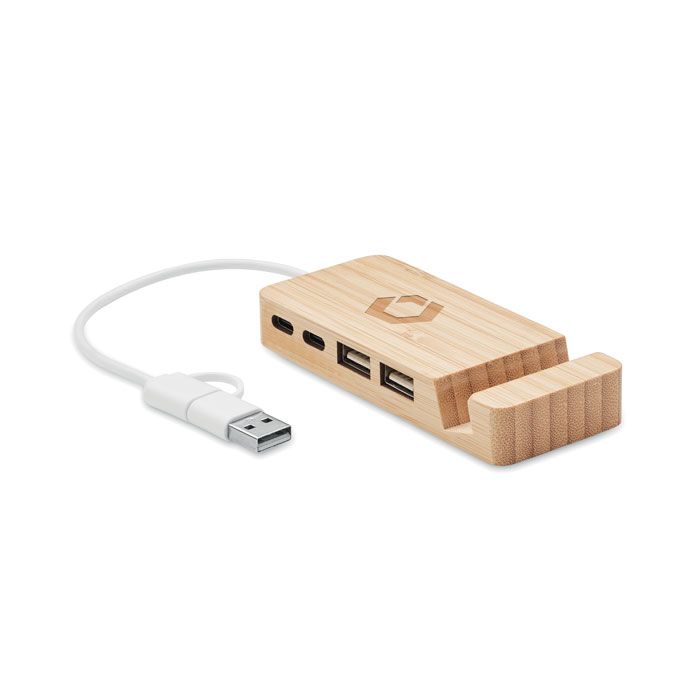 Hub USB 4 porte C/A in bamboo Hubstand