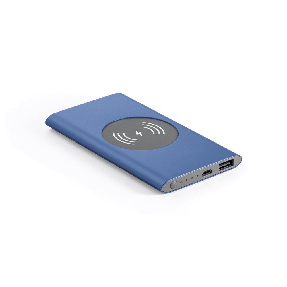 CASSINI. Power bank da 4'000 mAh con caricatore wireless da 5W in alluminio riciclato (100% rAL)