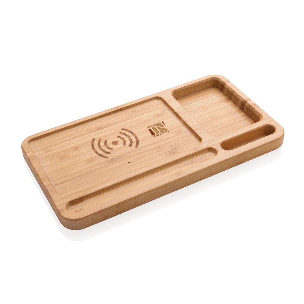 Organizer da scrivania in bambù con caricatore wireless 5W