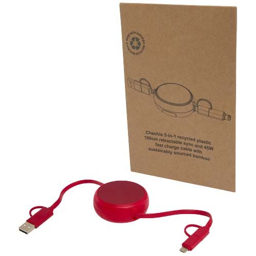 Cavo retrattile 5 in 1 da 100 cm in plastica riciclata e alluminio per la sincronizzazione dei dati e la ricarica rapida da 45 W Alasia