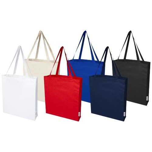 Shopper con soffietto in cotone riciclato certificato GRS da 140 g/m² Madras