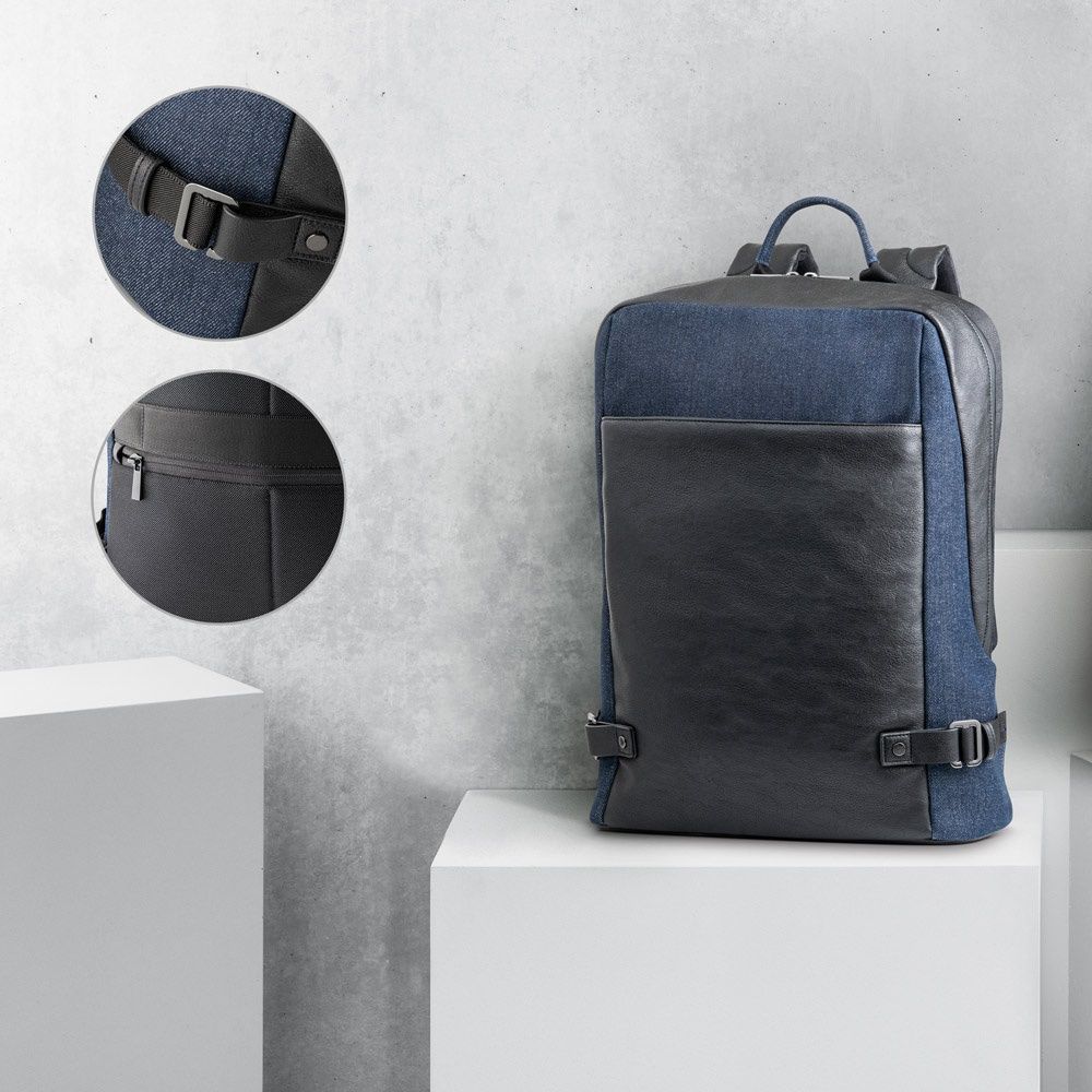 DIVERGENT BACKPACK I. Zaino porta PC fino a 15'6'' in denim e PU
