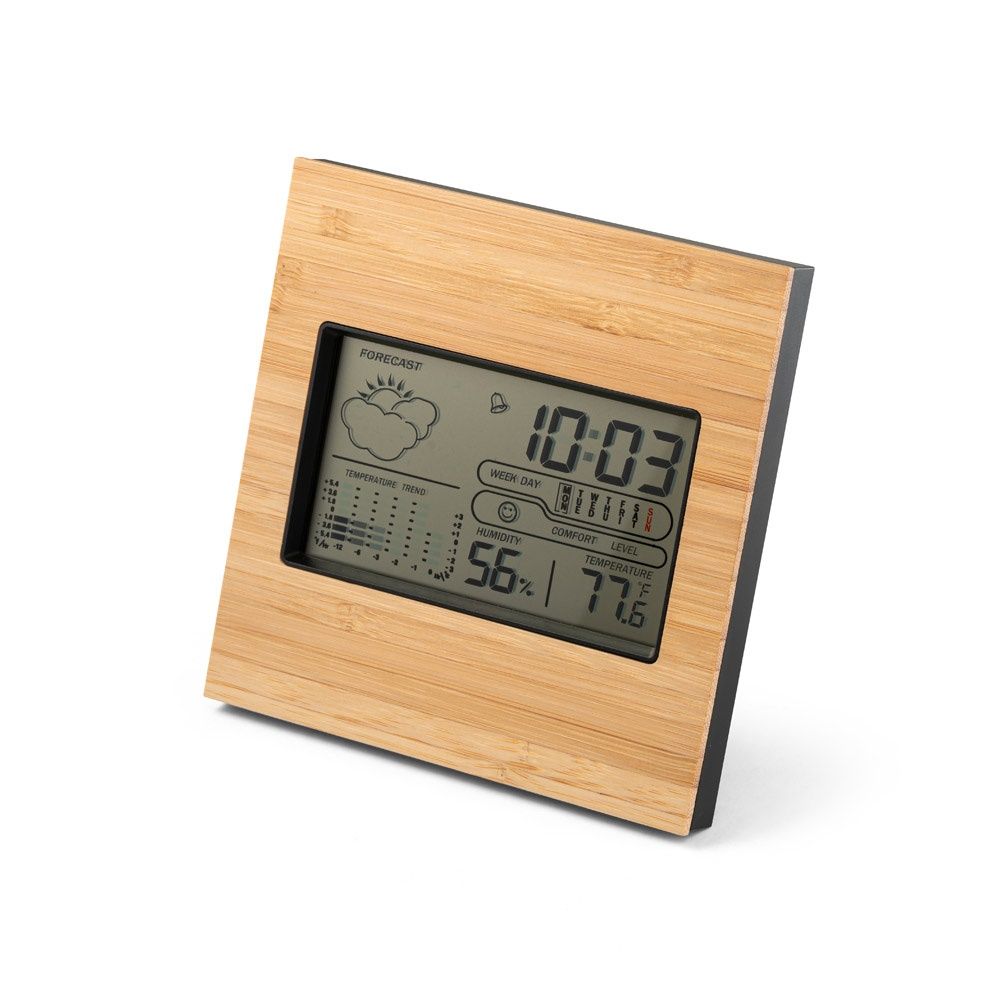 BROMLEY. Stazione meteo da tavolo con schermo LCD in ABS e bambù
