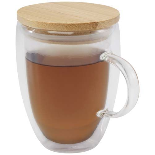 Tazza in vetro da 350 ml con coperchio in bambù Leona