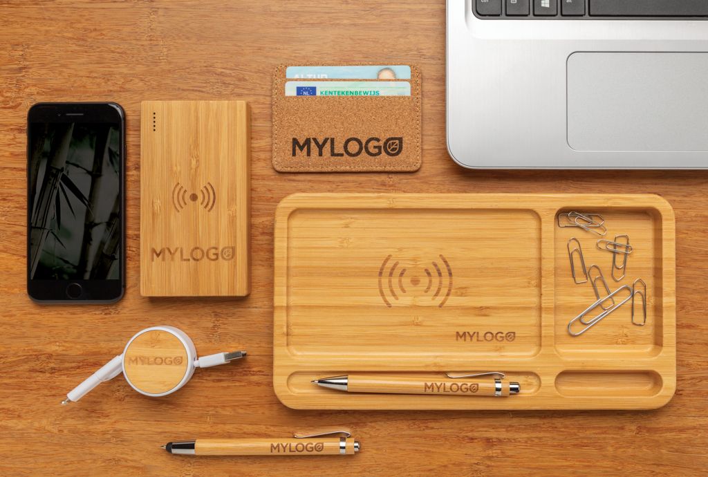 Organizer da scrivania in bambù con caricatore wireless 5W
