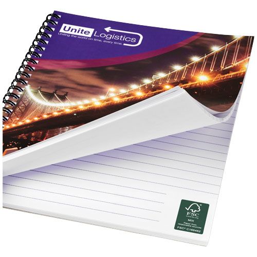 Blocco note a spirale A5 con copertina posteriore stampata Desk-Mate®