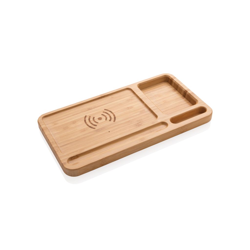 Organizer da scrivania in bambù con caricatore wireless 5W