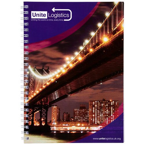 Blocco note a spirale A5 con copertina posteriore stampata Desk-Mate®